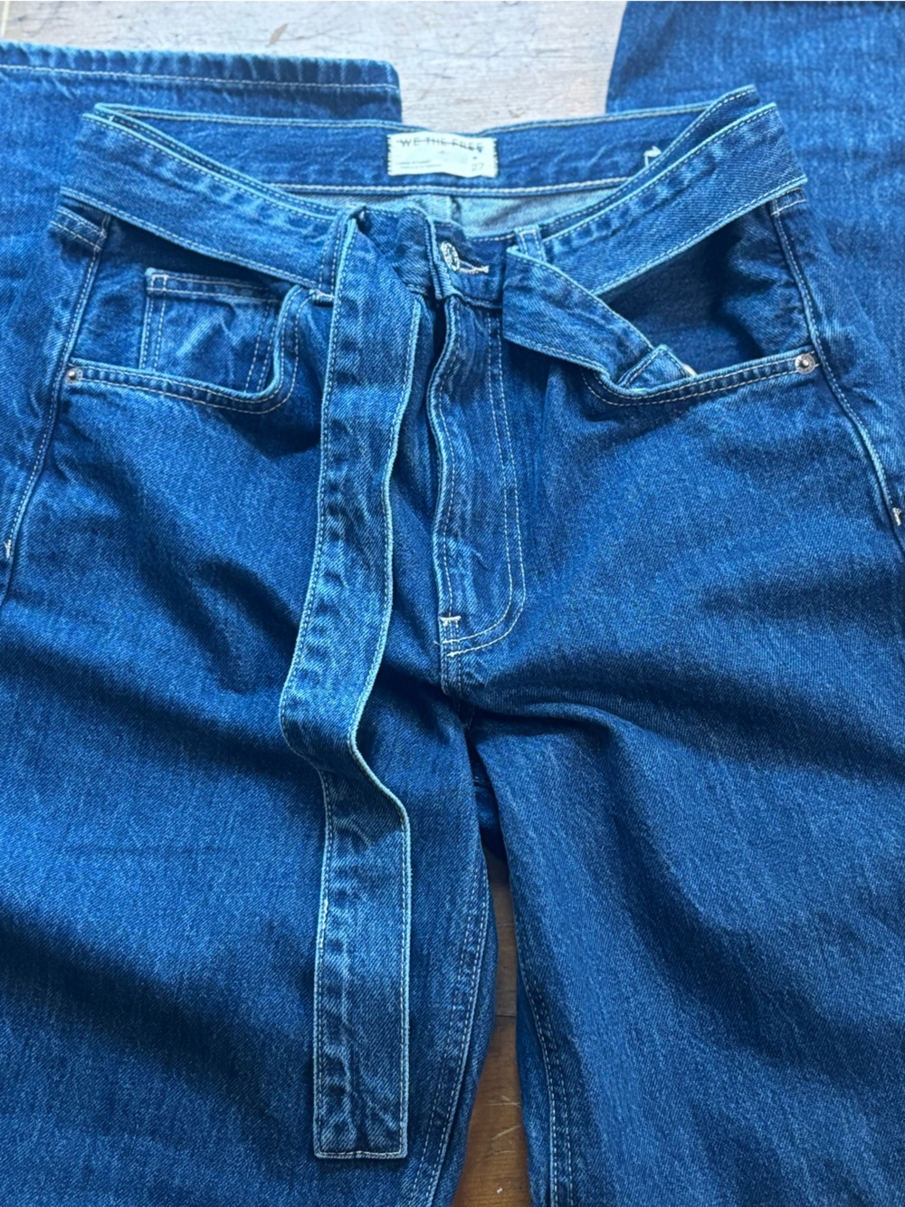 Free People East Bay Belted Cuffed Straight Wide Leg Jeans Concord Size 27 - Picture 3 of 7